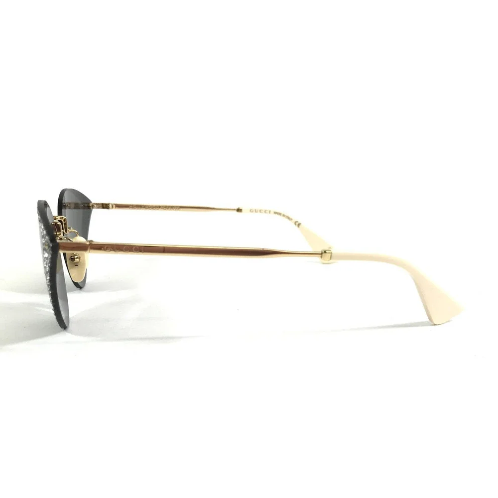 Gucci Sunglasses GG0898S 001 Gold Cat Eye Crystal Frames with Gray Lenses